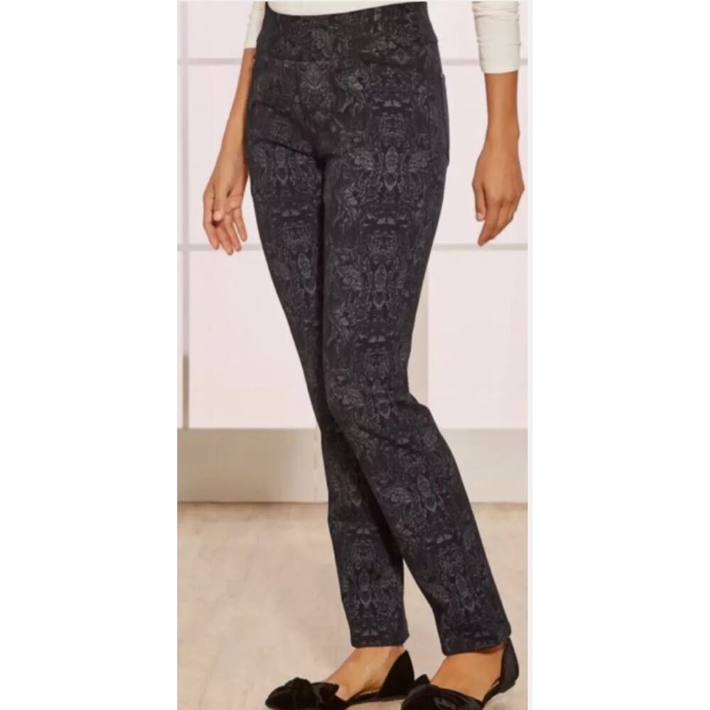 Soft Surroundings Pants Sz XL Black Floral Paisley Whimsygoth Stretch Damask